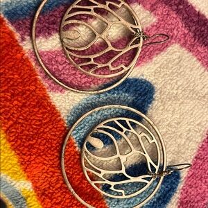 Silver Hoop Earrings with Intricate Design